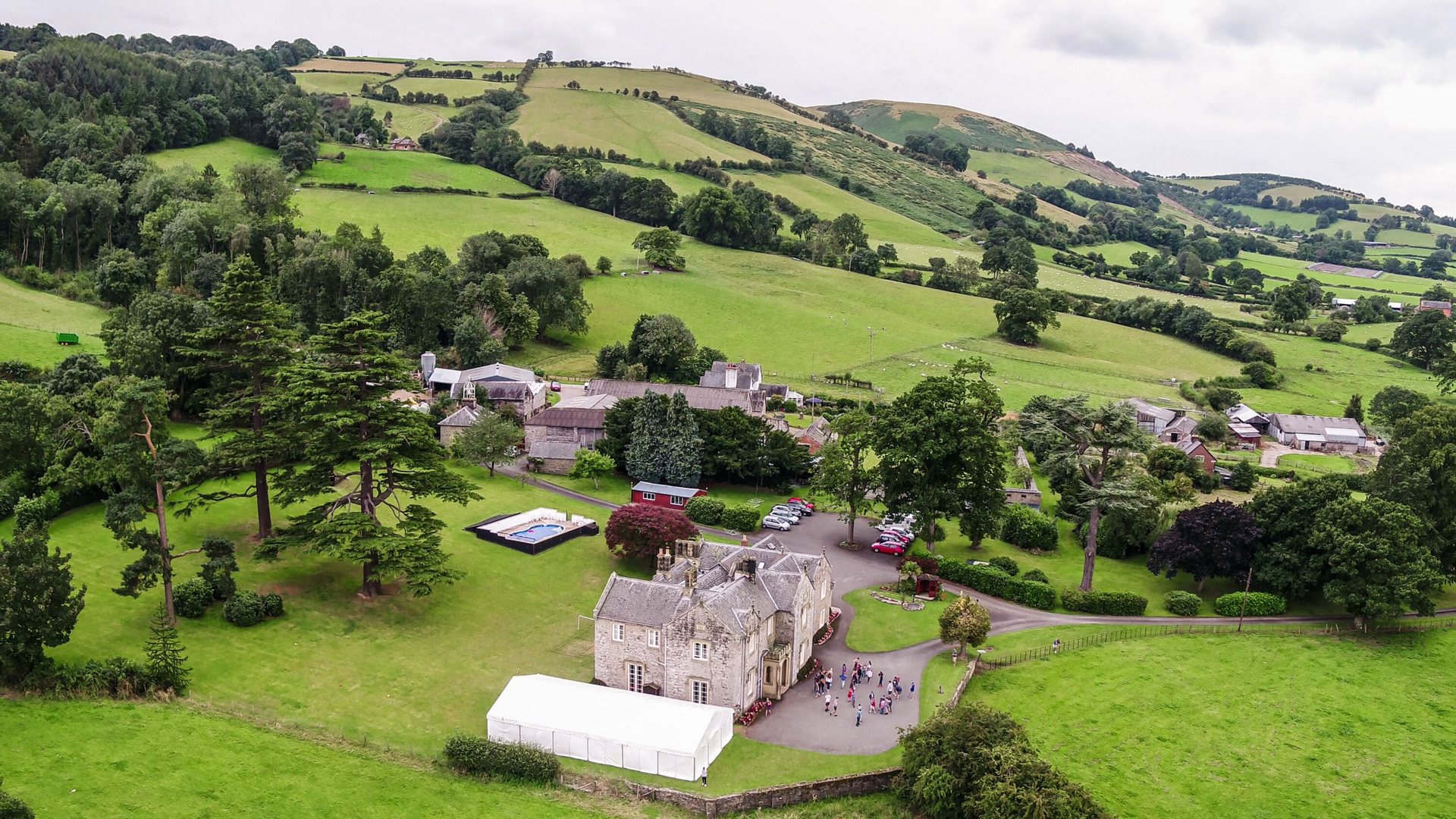 Aerial view of Pentrenant Hall holiday centre in Wales